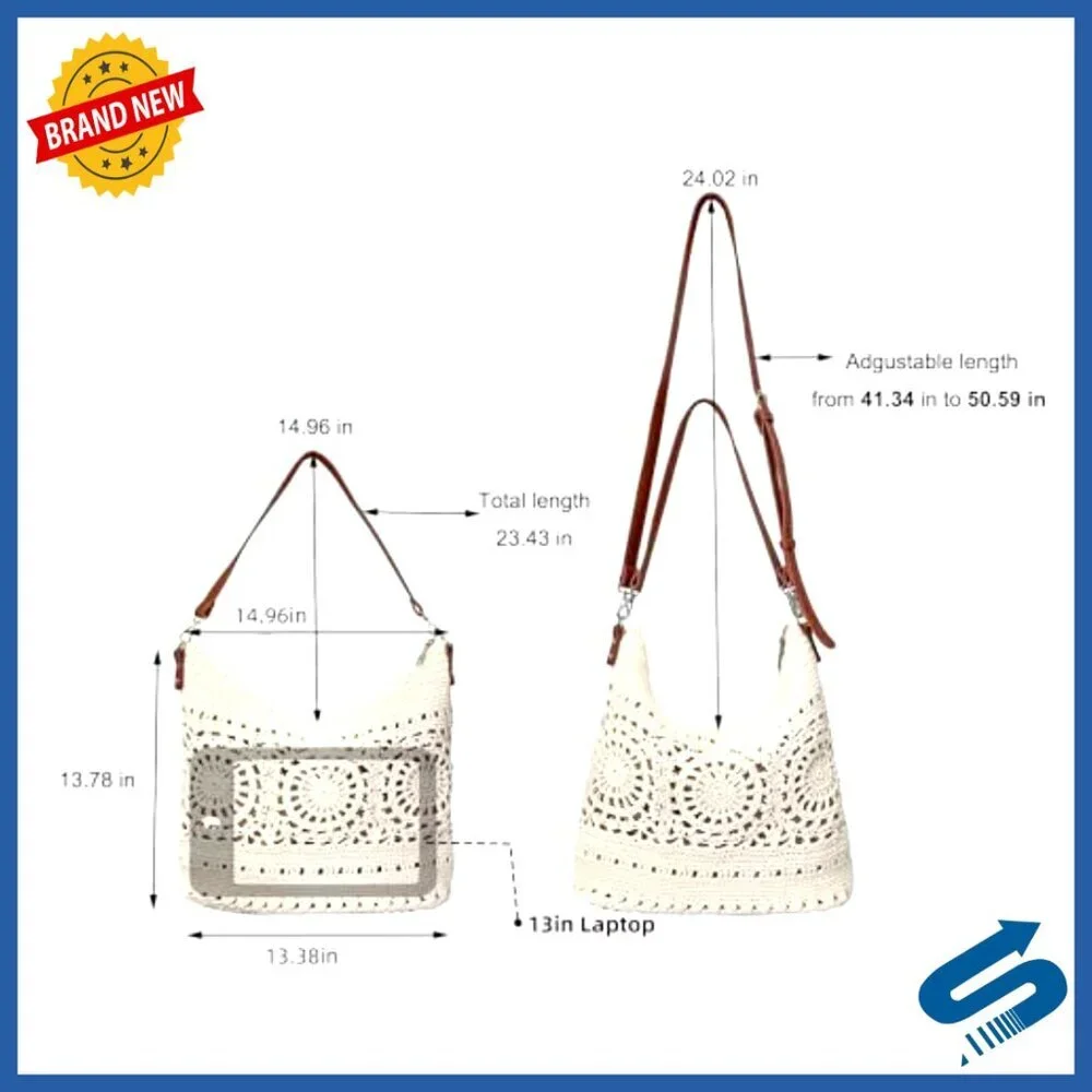 Handmade Crochet Crossbody Hobo Bag Adjustable Strap Summer Beach Travel
